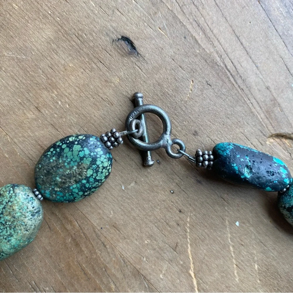 Raw Turquoise and Sterling Silver Necklace and Bracelet Set - Picture 6 of 14